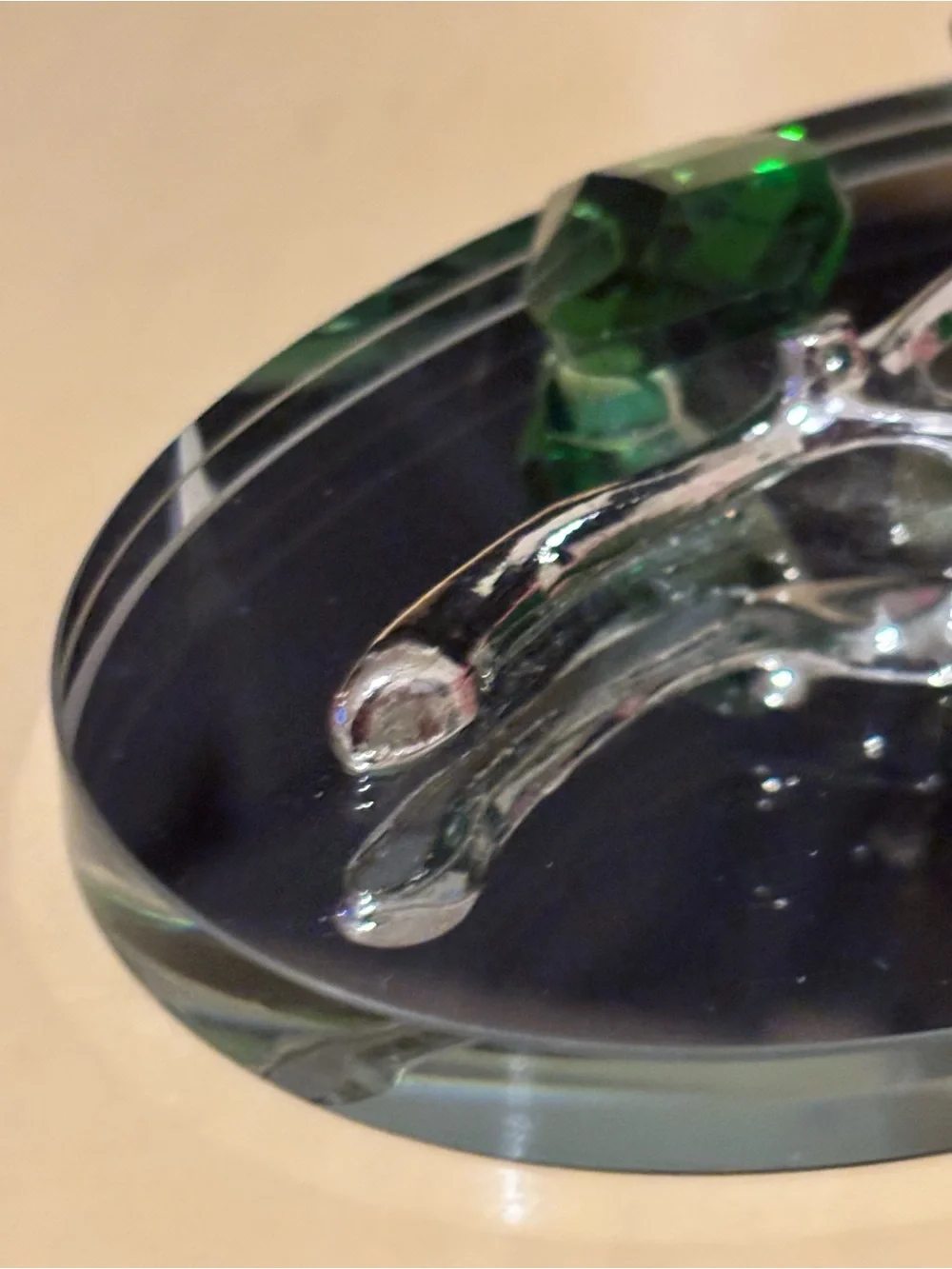 Decorative Glass Black Rose Figurine on a Mirror Base